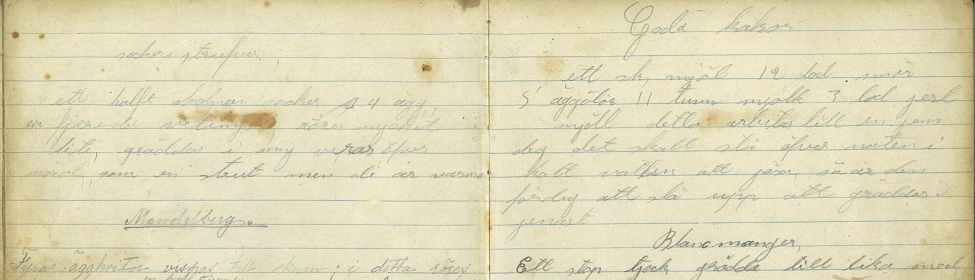 Ett uppslag ur en handskriven receptbok.