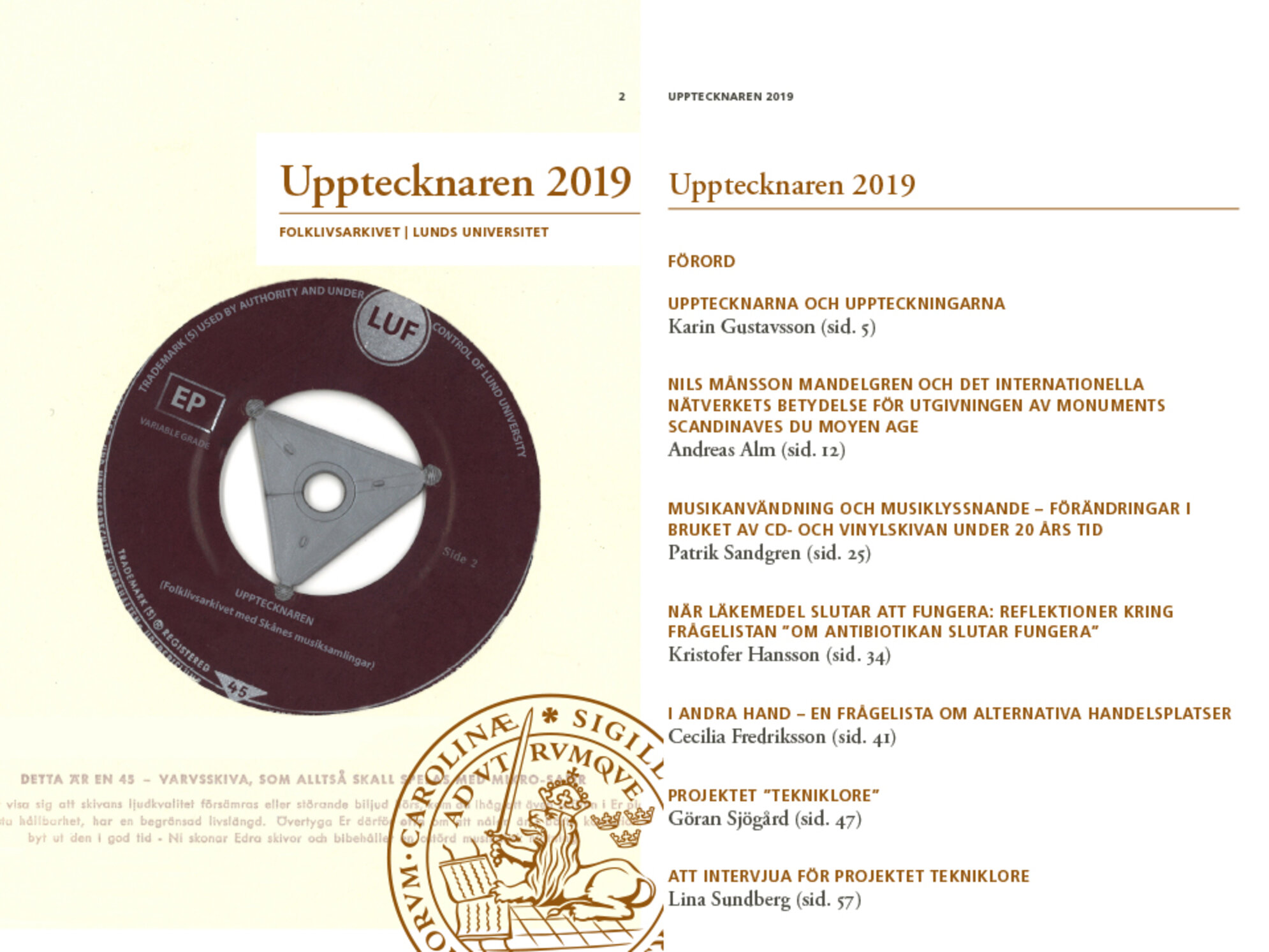 Omslag och innehållsförteckning 2019